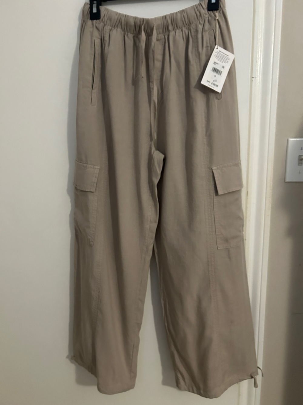 Splendid Beige Wide-Leg Cargo Track Pants